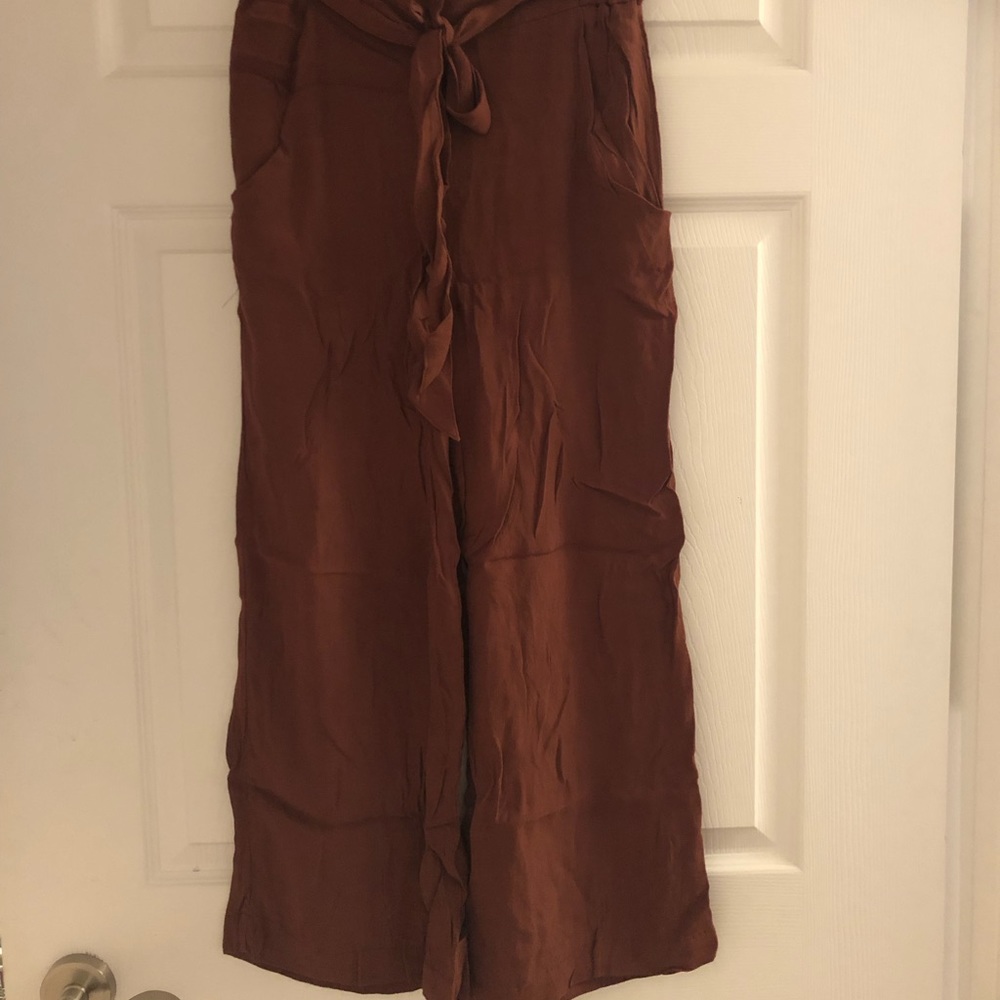 Philosophy brown slight crop high waisted tie pant
